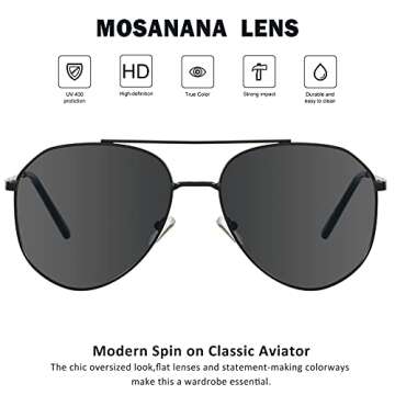 mosanana Aviator Sunglasses for Women Men Trendy Oversized Black Retro Vintage Cool Big Cute Funky F...