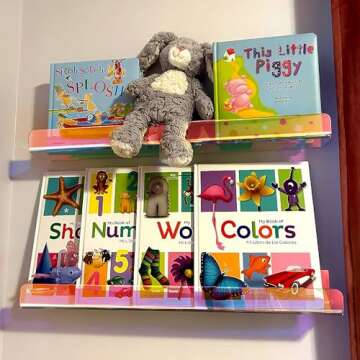 RORKIM 36 inches Iridescent Acrylic Floating Shelf,Wall Mounted Kids Bookshelf, Display Book Shelves for Kids Nursery Toddler Classroom 2 Packs