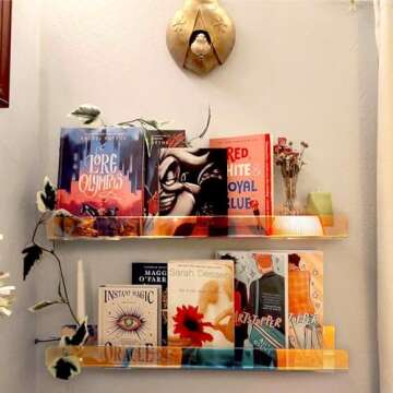 RORKIM 36 inches Iridescent Acrylic Floating Shelf,Wall Mounted Kids Bookshelf, Display Book Shelves for Kids Nursery Toddler Classroom 2 Packs