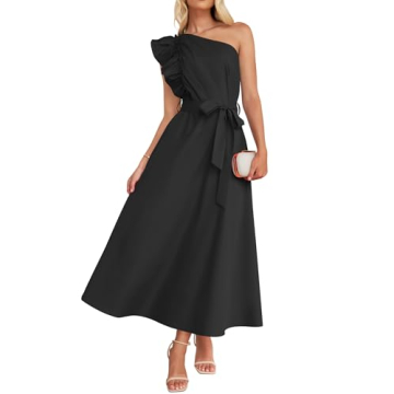 ZESICA Summer One Shoulder Ruffle Maxi Dress for Women