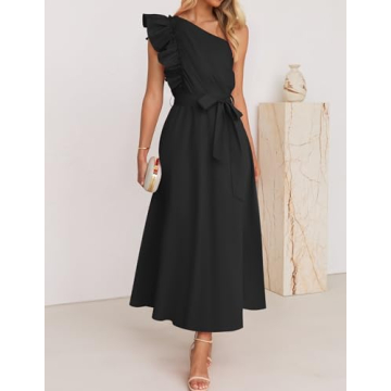 ZESICA Summer One Shoulder Ruffle Maxi Dress for Women