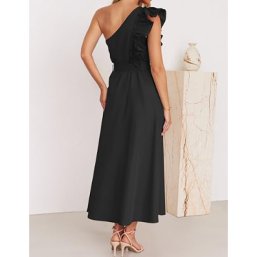 ZESICA Summer One Shoulder Ruffle Maxi Dress for Women