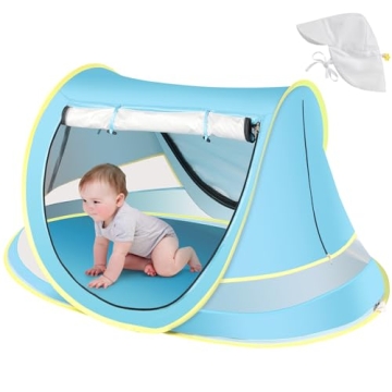 Baby Beach Tent with Baby Hat, Pop Up Toddler Travel Tent with Sun Hat for Boys or Girls, Sun Shade ...