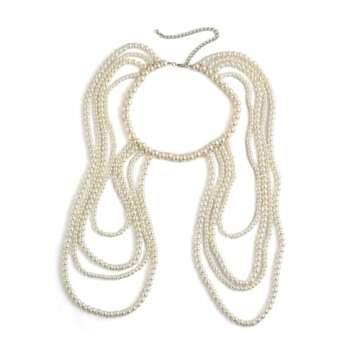 Xerling Faux Pearl Shoulder Harness Body Chain Fringe Tassels Bra Chain Body Jewelry Wedding Arm Chain for Women Girls Bikini Body Tassel (White)