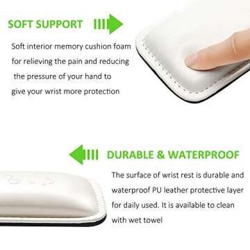 ProElife PU Leather Keyboard Mouse Wrist Rest Pad Soft Cushion Foam Wrist Support 14.56'' x 3.27''for MacBook iMac Keyboard Surface Book Most of Computer Laptop (White)