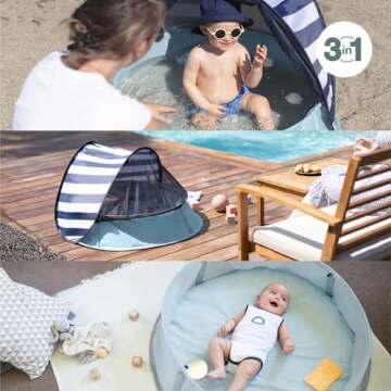 Babymoov Aquani Tent & Pool 3 in 1 Pop Up Tent, Kiddie Pool and Play Area (Summer 2024 Essential), Marine, One Size
