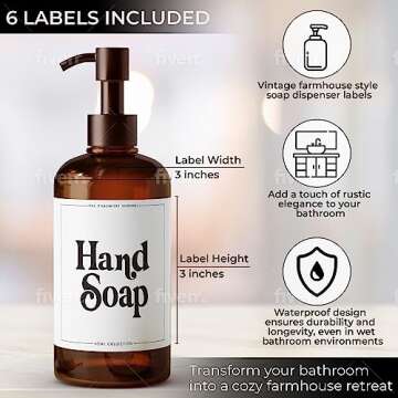 Vintage Farmhouse Hand Soap Labels - Waterproof Stickers