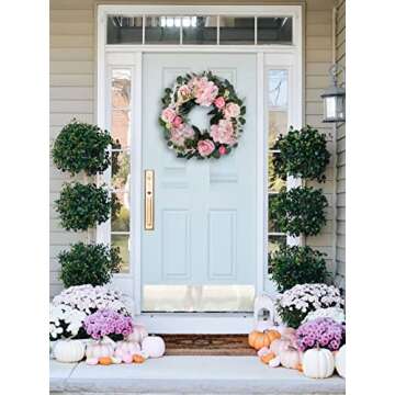 Bibelot Artificial White Rose Wreath 20 inches Front Door Wreath with Daisy Green Leaves Wreath Artificial Spring Wreath Valentines Mother's Day Wreath for Wall Wedding Party Home Decor