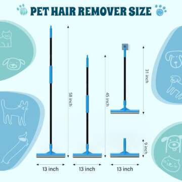 UEETB Carpet Rake for Pet Hair Removal, Reusable Cat Dog Hair Remover, 58’’ Adjustable Long Handle Pet Hair Removal Tool, Carpet Rake Scraper, Pet Hair Removal Broom for Rugs, Mats, Couch, Furniture