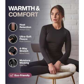 Thermajane Long Johns Thermal Underwear for Women Fleece Lined Base Layer Pajama Set Cold Weather (X...