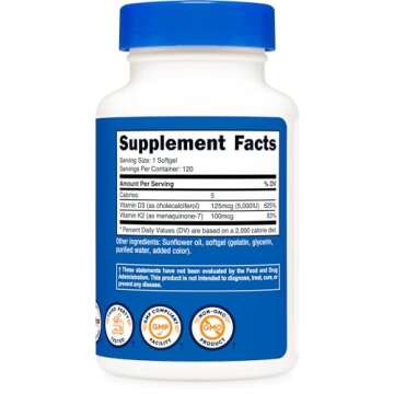 Nutricost Vitamin K2 (MK7) (100mcg) + Vitamin D3 (5000 IU) 120 Softgels - Gluten Free and Non-GMO