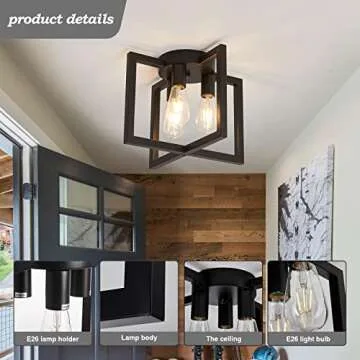 ZGLAOJT 3-Lights Ceiling Light Fixture,Industrial Semi Flush Mount Chandelier,Ceiling Lighting for Kitchen Living Room Bedroom Farmhouse Hallway Foyer