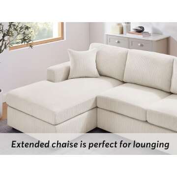 VANOMi 118'' U Shaped Sectional Sofa Couch, Corduroy Fabric Modern Cozy Jumbo Size 6-Seater Sofa, Double Chaise Longue, Beige