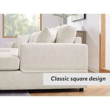 VANOMi 118'' U Shaped Sectional Sofa Couch, Corduroy Fabric Modern Cozy Jumbo Size 6-Seater Sofa, Double Chaise Longue, Beige