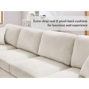 VANOMi 118'' U Shaped Sectional Sofa Couch, Corduroy Fabric Modern Cozy Jumbo Size 6-Seater Sofa, Double Chaise Longue, Beige