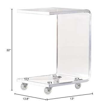 ONELUX Mobile C Shaped End Table,Acrylic Sofa Side Table, Snack Table On Wheels,Clear Rolling Table