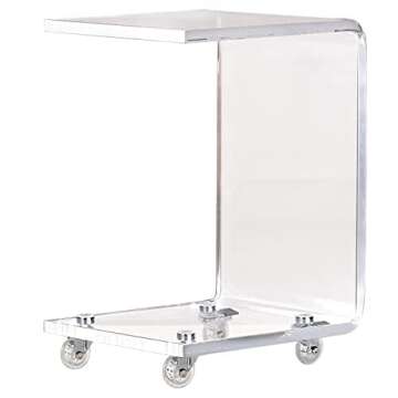 ONELUX Mobile C Shaped End Table,Acrylic Sofa Side Table, Snack Table On Wheels,Clear Rolling Table