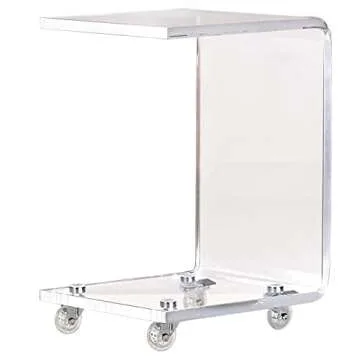 ONELUX Mobile C Shaped End Table,Acrylic Sofa Side Table, Snack Table On Wheels,Clear Rolling Table
