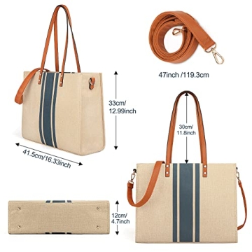 Laptop Tote Bag for Women, Fits 15.6 Inch Laptop Bag, Large Canvas Work Tote Bags for Women, Computer Briefcase Shoulder Bag, Casual Beach Bag, Ideal for Travel/Daily Use/Birthday Gift