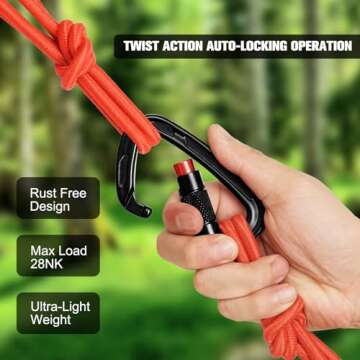 Auto Locking Carabiner Clips - 28KN (6172lbs) Heavy Duty Caribeaners ，2PCS Large Carabiner Clip for Keychains，Hammock，Camping, Gym, Hiking, Outdoor ，Dog Leash