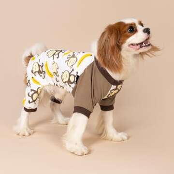 Fitwarm Monkey Dog Pajamas, Cute Dog Clothes for Small Dogs Boy Girl, Pet Onesie Clothing, 100% Brea...