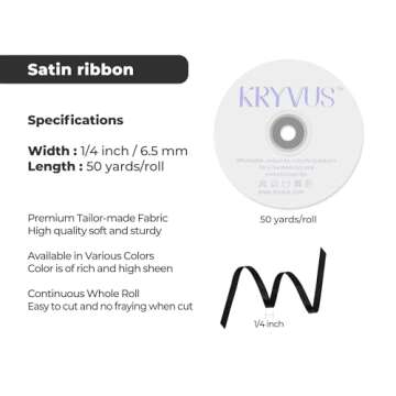 Black Satin Ribbon 1/4 inch X Continuous 50 Yards, Single Face Polyester Ribbon Perfect for Gift Wrapping, Flower Bouquet, Wedding Decor, Crafts, Bow Making, Sewing and More