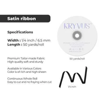 Black Satin Ribbon 1/4 inch X Continuous 50 Yards, Single Face Polyester Ribbon Perfect for Gift Wrapping, Flower Bouquet, Wedding Decor, Crafts, Bow Making, Sewing and More