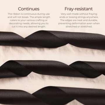 Black Satin Ribbon 1/4 inch X Continuous 50 Yards, Single Face Polyester Ribbon Perfect for Gift Wrapping, Flower Bouquet, Wedding Decor, Crafts, Bow Making, Sewing and More