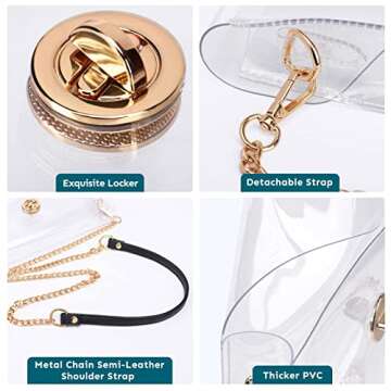 Lorbro Clear Purse for Women Stadium Approved, Clear Crossbody Shoulder Bag, Semi PU Crafted Material Chain Strap Transparent Bags for Concerts, Sports Event, Party