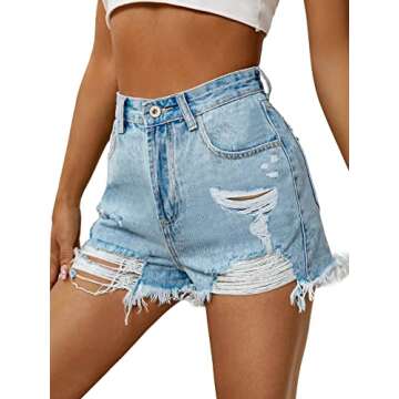 TOLOVIC Womens Jean Shorts High Waisted Hem Ripped Distressed Cut Off Frayed Denim Jean Juniors Hot Shorts for Women Summer