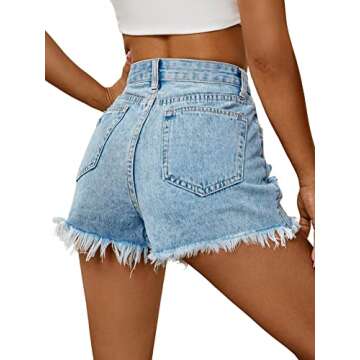 TOLOVIC Womens Jean Shorts High Waisted Hem Ripped Distressed Cut Off Frayed Denim Jean Juniors Hot Shorts for Women Summer