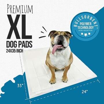 Bulldogology Puppy Pee Pads XL with Adhesive Sticky Tape - Extra Large Dog Training Wee Pads (24x35) 6 Layers with Extra Quick Dry Bullsorbent Polymer Tech (60-Count, White)
