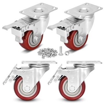 3 inch Heavy Duty Casters Load 1500lbs,Lockable Bearing Caster Wheels with Brakes,Swivel Casters for...