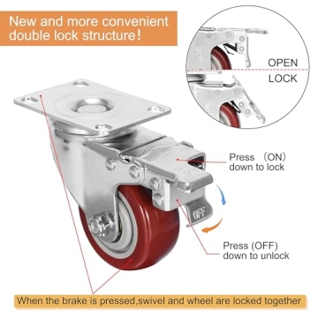 Heavy Duty 3 Inch Casters - 1500lbs Load Capacity with Brakes