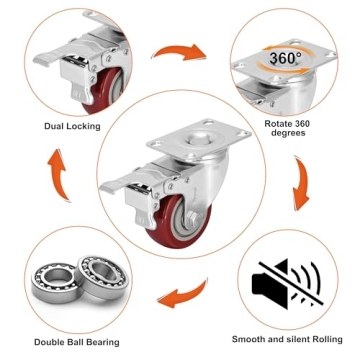 Heavy Duty 3 Inch Casters - 1500lbs Load Capacity with Brakes