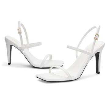 Women's Strappy High Heeled Sandals Open Toe Ankle Strap heels Comfy Weddings Shoes,EMMA-White Pu-7-O1