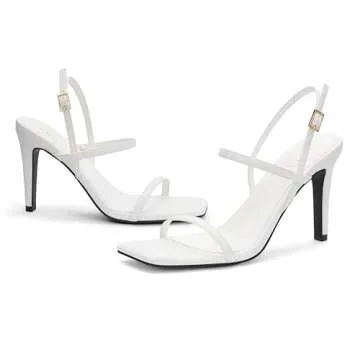 Women's Strappy High Heeled Sandals Open Toe Ankle Strap heels Comfy Weddings Shoes,EMMA-White Pu-7-O1