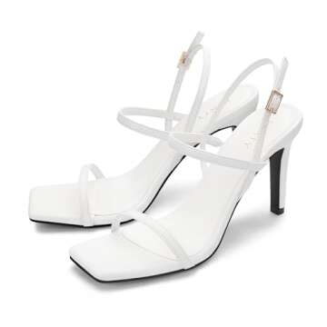 Women's Strappy High Heeled Sandals Open Toe Ankle Strap heels Comfy Weddings Shoes,EMMA-White Pu-7-O1