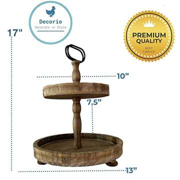 DECORIO Beautiful Farmhouse Slightly Distressed Two Tier Brown Wood Decorative Tray - Tiered Tray Stand - Two Tier Tray Tiered Tray Decor - Tiered Tray Large - 2 Tier Tray - Valentine Decor 17"