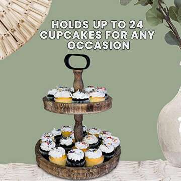 DECORIO Beautiful Farmhouse Slightly Distressed Two Tier Brown Wood Decorative Tray - Tiered Tray Stand - Two Tier Tray Tiered Tray Decor - Tiered Tray Large - 2 Tier Tray - Valentine Decor 17"