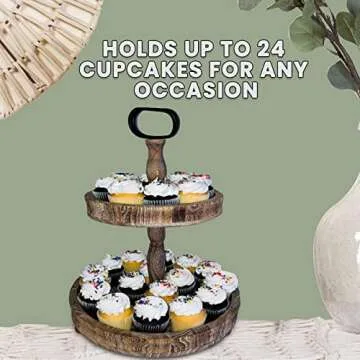 DECORIO Beautiful Farmhouse Slightly Distressed Two Tier Brown Wood Decorative Tray - Tiered Tray Stand - Two Tier Tray Tiered Tray Decor - Tiered Tray Large - 2 Tier Tray - Valentine Decor 17"