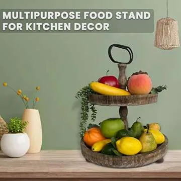DECORIO Beautiful Farmhouse Slightly Distressed Two Tier Brown Wood Decorative Tray - Tiered Tray Stand - Two Tier Tray Tiered Tray Decor - Tiered Tray Large - 2 Tier Tray - Valentine Decor 17"