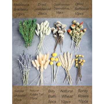 DIY Natural Dried Flower Set, Bulk Dried Flowers, Dried Flowers with Stems, Handmade Dried Flowers Ideas, DIY Flower Set, Dried Flower Bouquets, Table Centerpiece Mini Dried Flowers (Brown)