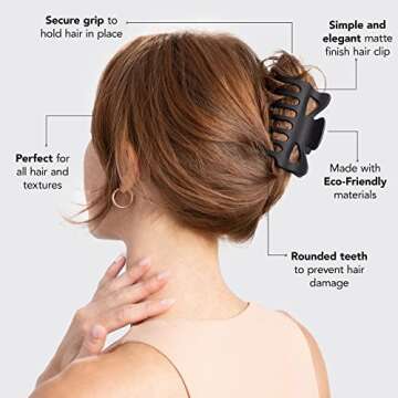 Kitsch Eco-Friendly Claw Clips for Hair, Large Hair Clip for Women, Holiday Gift Easy-Grip Hair Claw Clips for Thick Hair & Thin Hair, Claw Hair Clips, Accessory for Women (Black)