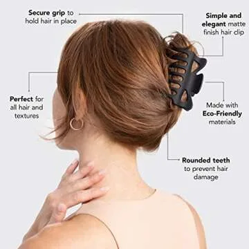 Kitsch Eco-Friendly Claw Clips for Hair, Large Hair Clip for Women, Holiday Gift Easy-Grip Hair Claw Clips for Thick Hair & Thin Hair, Claw Hair Clips, Accessory for Women (Black)