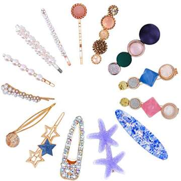 JOYJULY Hair Barrettes for Women - 14pcs Pearl & Rhinestone Hair Accessories