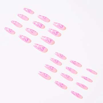 DANMANR Long Press on Nails Square French Fake Nails Full Cover Nude Acrylic False Nails for Women and Girls 24PCS (Pink Coffin)