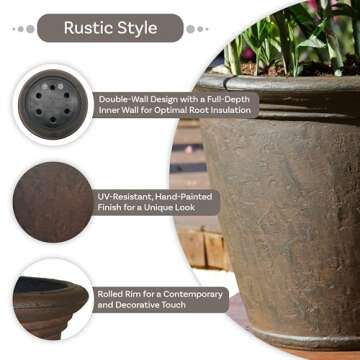 Sunnydaze Anjelica 24" Double-Walled Polyresin Outdoor Planter with UV-Resistant Rust Finish - Set of 2