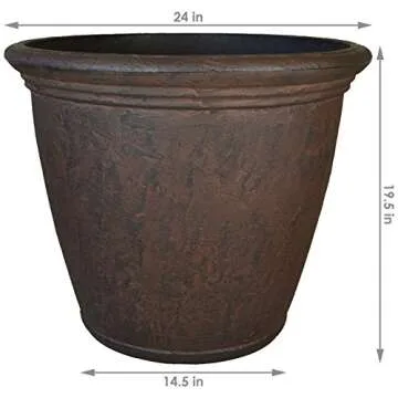Sunnydaze Anjelica 24" Double-Walled Polyresin Outdoor Planter with UV-Resistant Rust Finish - Set of 2