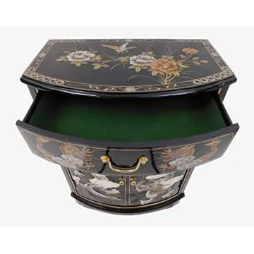 Oriental Furnishings Dragon Mother of Pearl Inlaid Cabinet with Drawer and Doors.